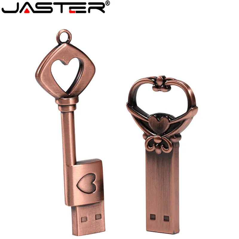 JASTER модный металлический бронзовый ключ креативный USB флеш-накопитель USB 2,0 4 ГБ 8 ГБ 16 ГБ 32 ГБ 64 Гб внешний накопитель диск памяти