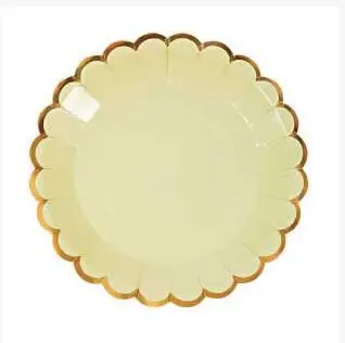 round yellow 8pcs С цветочным принтом, с каймой золотистого цвета одноразовая посуда розовый по производству бумажных тарелок пить самостоятельно стаканчик торт динозавр нож вилка вечерние поставки вечерние свадебные сувениры для свадьбы - Цвет: round yellow 8pcs
