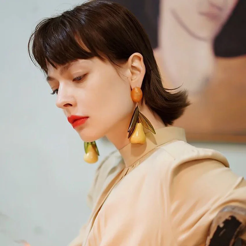 Большие акриловые серьги модные новые в виде тыквы стиле барокко длинные с