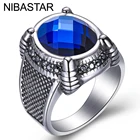 Мужское кольцо с голубым камнем, обручальное кольцо из нержавеющей стали с кристаллом, 18 мм, широкое ювелирное изделие, ювелирные изделия, для мужчин