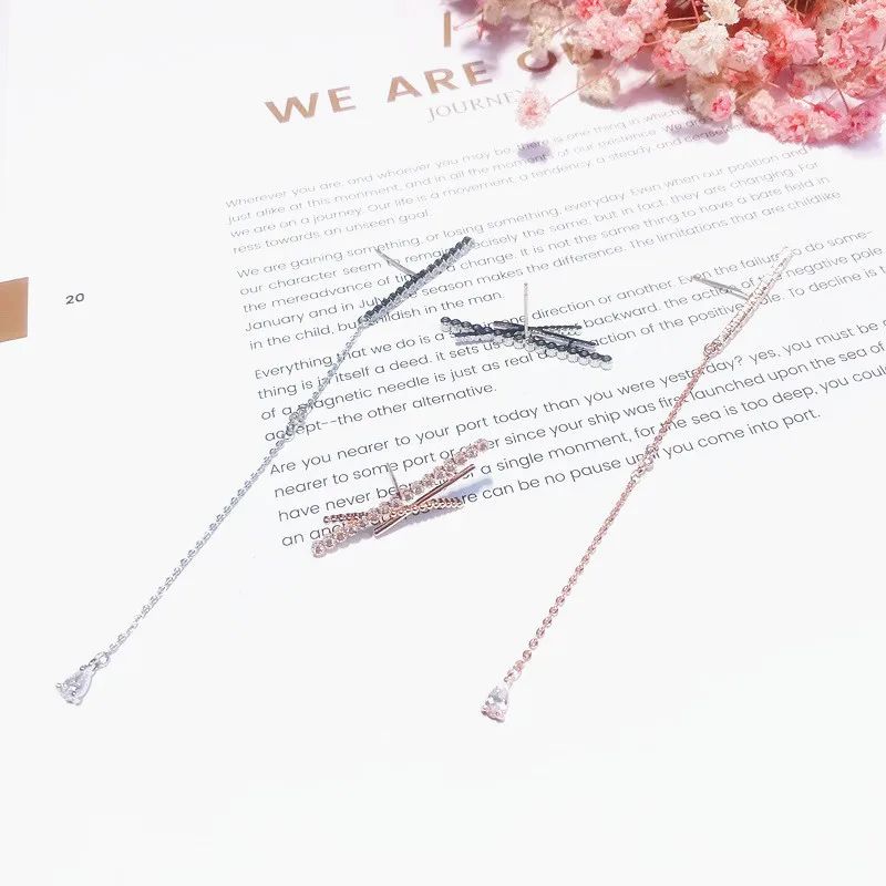 

MENGJIQIAO 2019 Korean New Personality X Strip Asymmetric Long Chain Earrings For Women Cubic Zircon Micro Paved Fashion Brincos