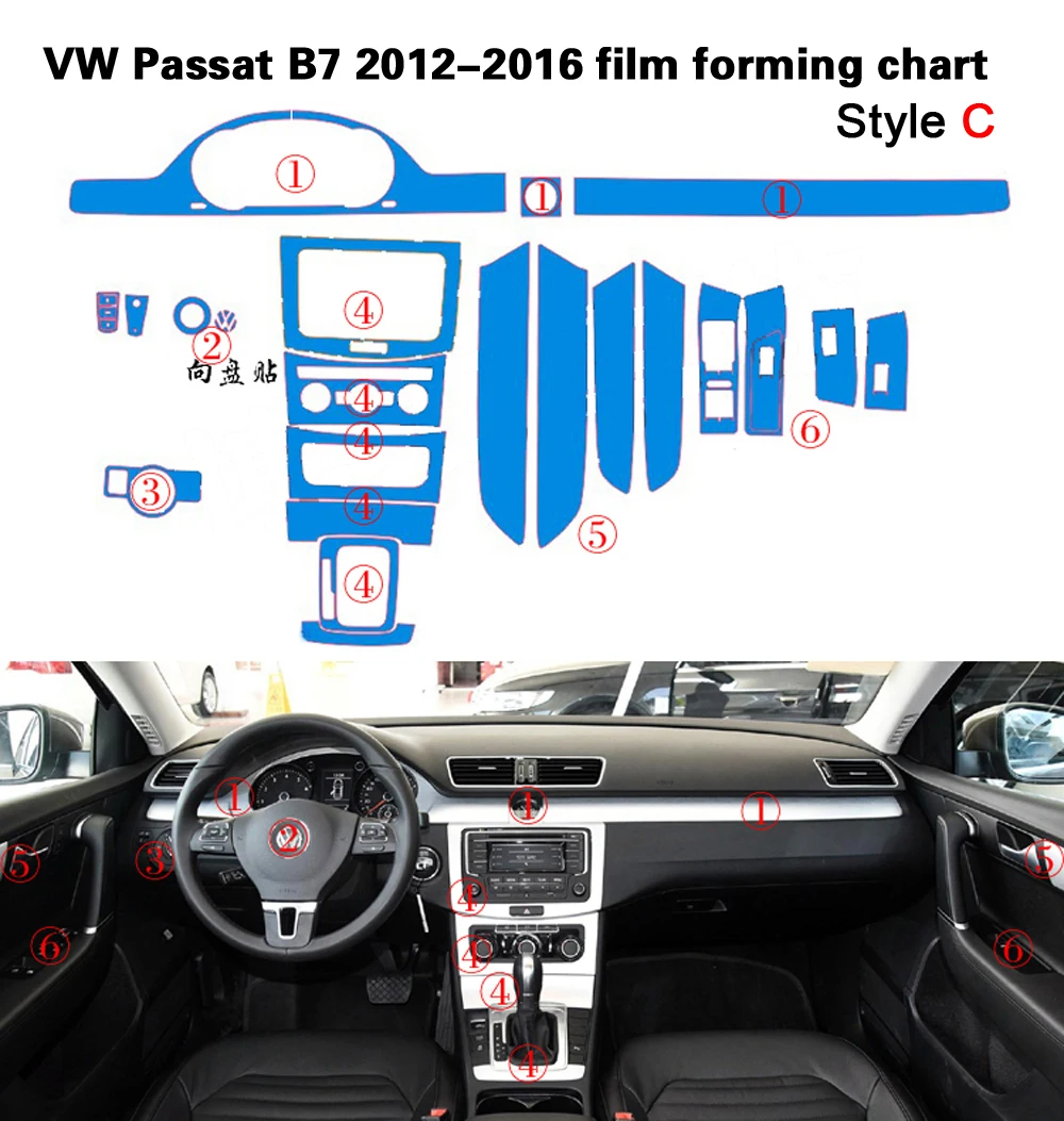 Для Volkswagen VW CC/Passat B7 внутренняя Центральная панель управления дверная ручка наклейки из углеродного волокна наклейки аксессуары для стайлинга автомобилей