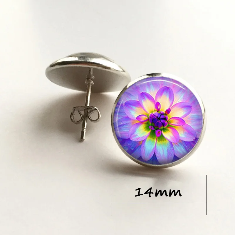 Розовая роза цветок серьги жизни сережка стеклянный купол уха кулон