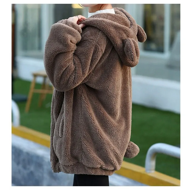 Sudaderas mujer свободная пушистая толстовка с капюшоном с медвежьими ушками, теплая верхняя одежда, пальто, Повседневная Толстовка с капюшоном с изображением панды, Женская толстовка