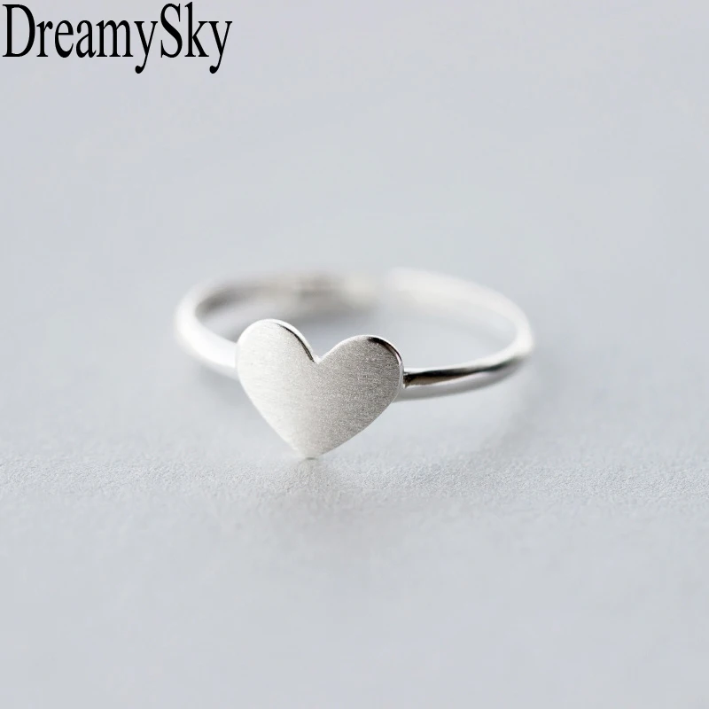 Женские кольца DreamySky регулируемые из 100% натурального серебра с сердечком |