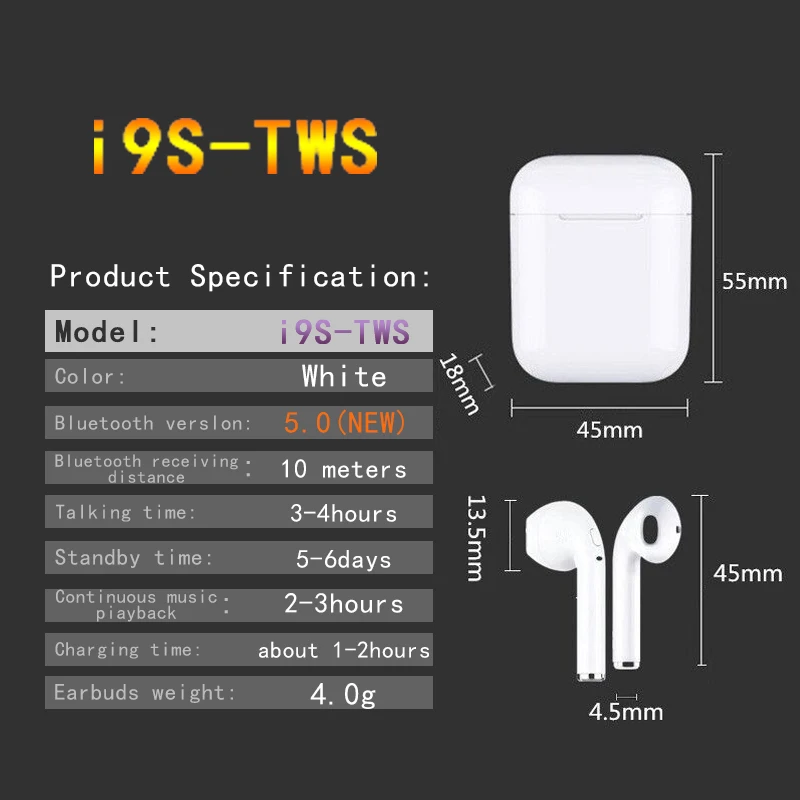 Портативный Bluetooth 5 0 беспроводные наушники I9s TWS Handsfree стерео HiFi Noice шумоподавление