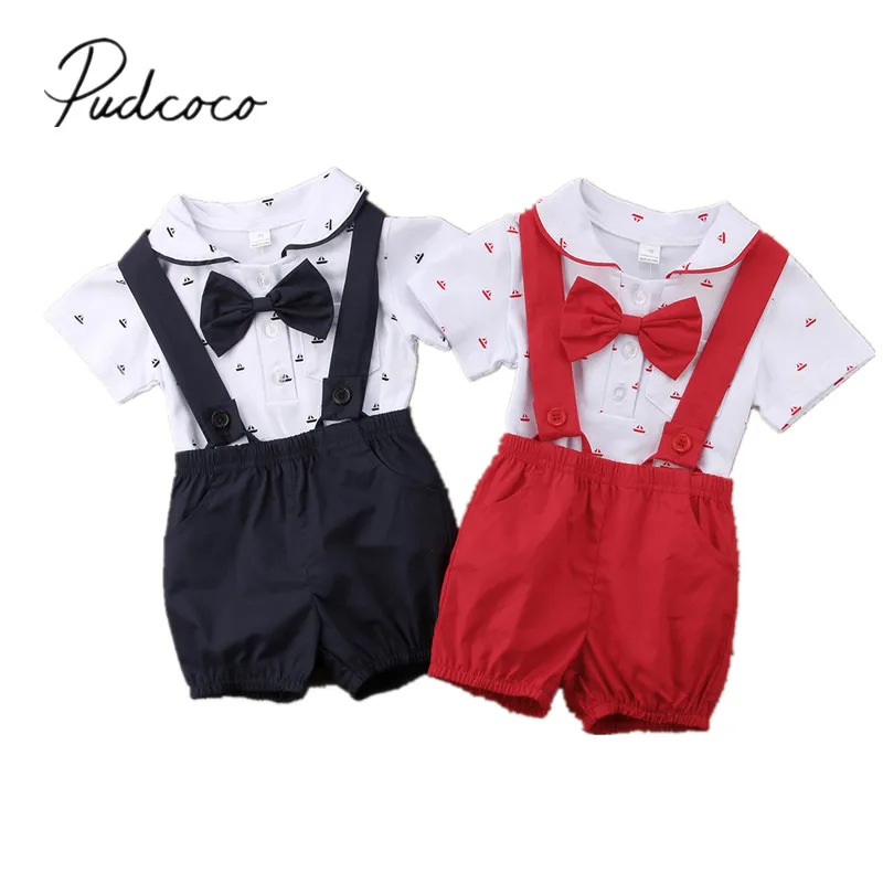 Brand New Gentalman Newborn Kid Baby Boy Outfit Clothes Jumpsuit Bodysuit+Pants Overall 2Pcs Set Children Summer Clothing
