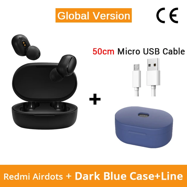 DarBlueCase 50cmline Xiao mi Red mi AirDots, беспроводные наушники с Bluetooth 5,0, наушники для зарядки mi Ture, беспроводные наушники-вкладыши, стерео наушники с басами, управление AI - Цвет: DarBlueCase 50cmline