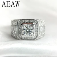 aeaw luxurious pave moissanite ring 14k white gold 2ctw round cut brillant lab diamond band for mens wedding mens jewelry