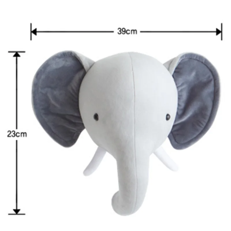 elephant Украшение в виде головы животного, мягкие игрушки, Плюшевый единорог, олень, голова слона, настенное крепление, декор для детской комнаты, рождественский подарок - Цвет: elephant
