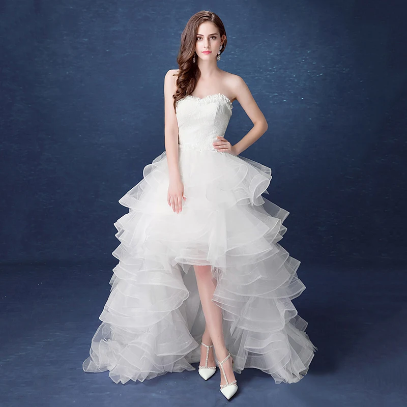 

Свадебное платье без бретелек, короткое спереди и сзади, милое платье невесты со шлейфом, индивидуальное свадебное платье, новинка 2021