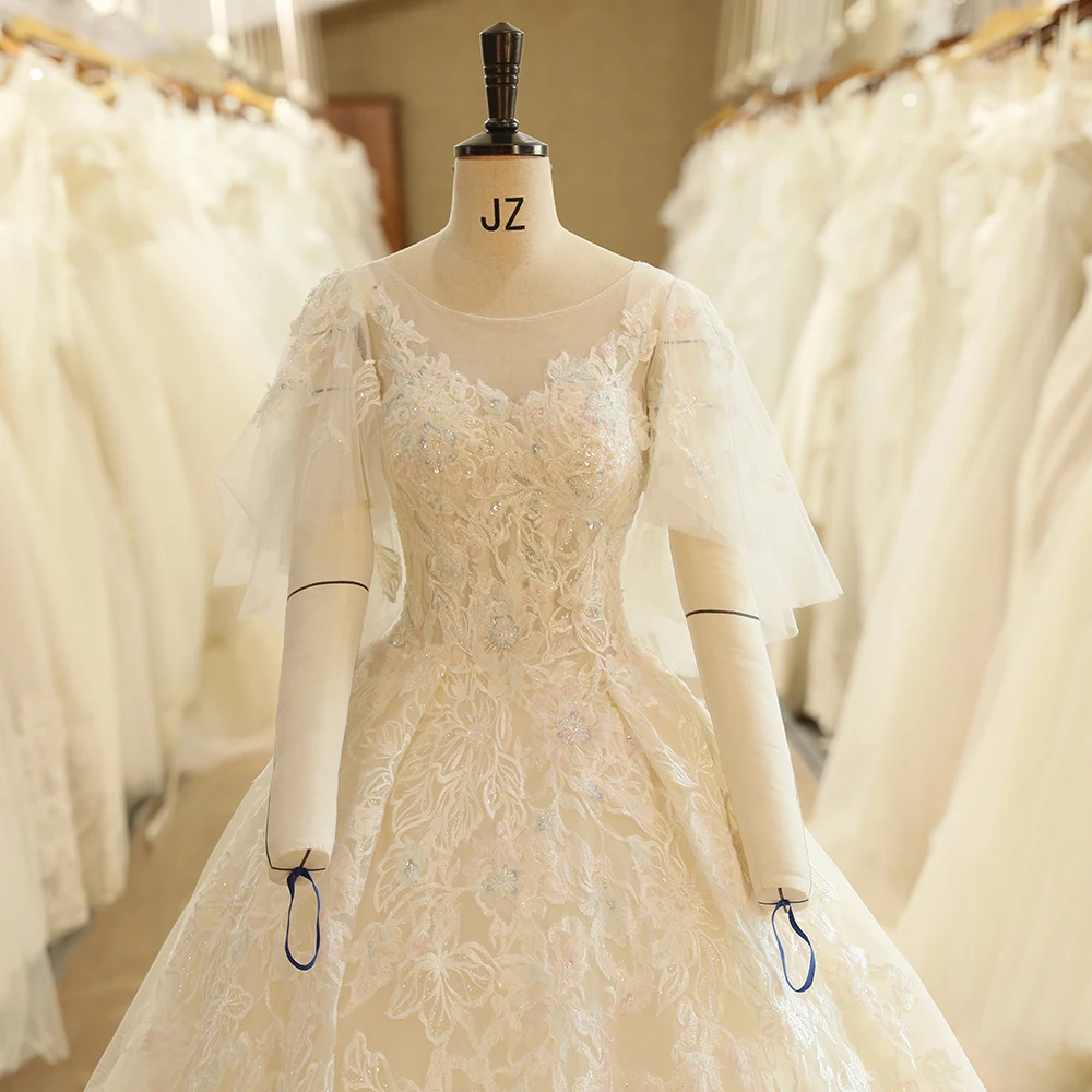 SL 7816 церковь о образный вырез Пышный рукав Иллюзия Кружевная аппликация на лиф