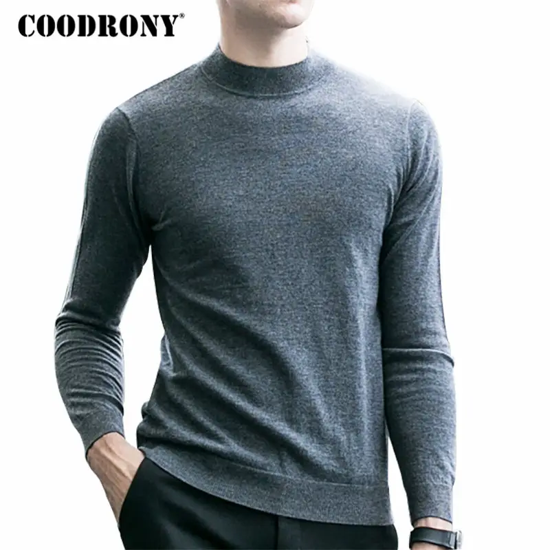COODRONY, свитер из мериносовой шерсти, мужской зимний теплый трикотажный кашемировый свитер, брендовый Повседневный пуловер с высоким воротом для мужчин размера плюс, пуловер для мужчин