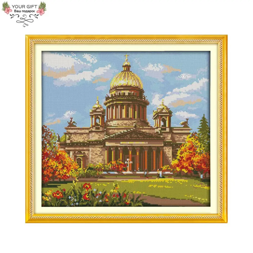 Joy Sunday F787 (6) 14CT 11CT Счетный и штампованный домашний декор Европейский замок вышивка