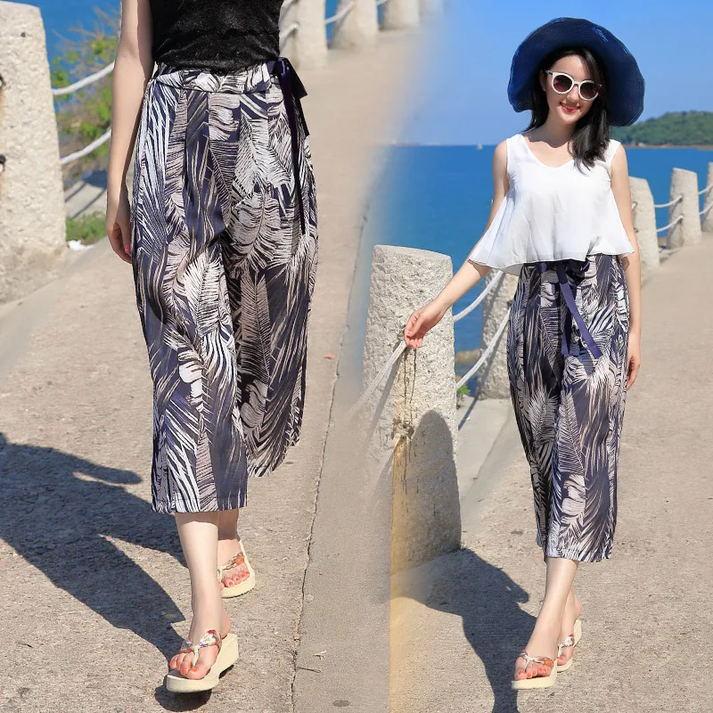 Женские шифоновые брюки винтажные пляжные с высокой талией в богемном стиле
