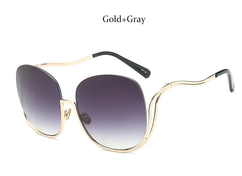 C1 Gold Gray Люксовый бренд, полуоправа, круглые солнцезащитные очки для женщин, без оправы градиентный, большие, солнцезащитные очки для женщин, оттенки, прозрачные очки, УФ очки - Цвет линз: C1 Gold Gray