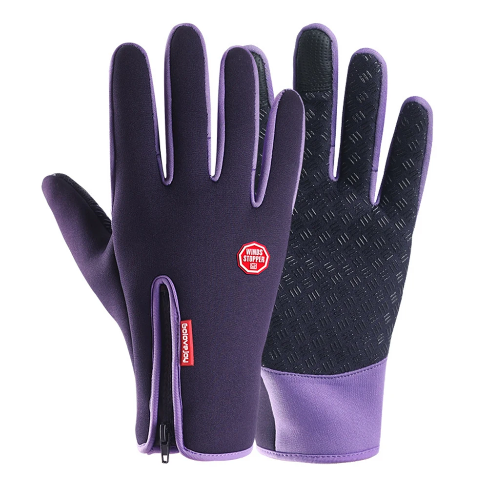 DB24 Purple Осенне-зимние мотоциклетные перчатки, ветрозащитные водонепроницаемые перчатки с флисовой подкладкой, лыжные зимние перчатки с полным пальцем, теплые перчатки для сенсорного экрана - Цвет: DB24 Purple