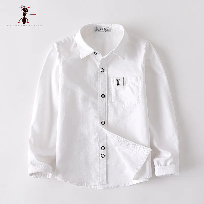 

Kung Fu Ant Spring Autumn Solid Boys White Blouse Cotton School Shirt School Uniforms Original Design Children's Shirts 3171