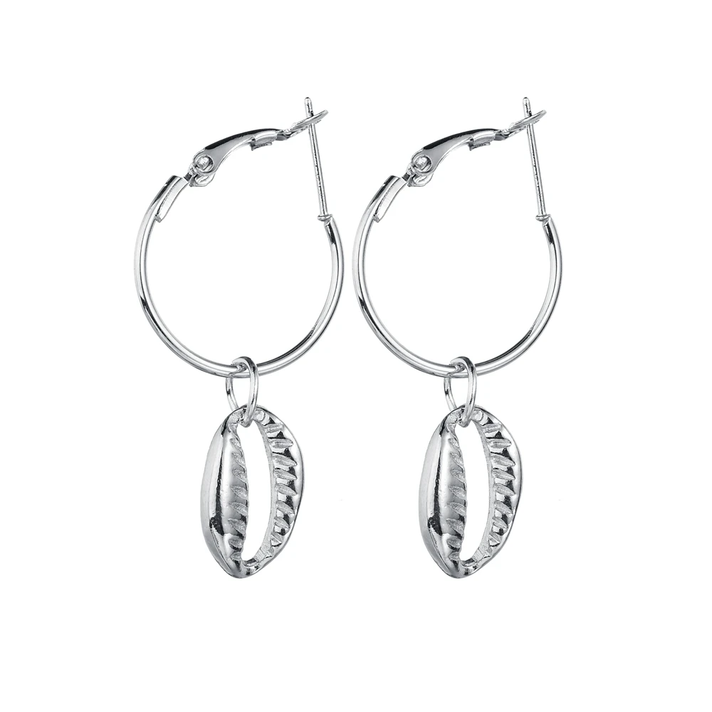 E3077 MissCyCy Bohemian Natural Sea Shell Earrings For Women Fashion Geometric Big Circle Earrings Female Hoop Earrings - Metal Color: E3077