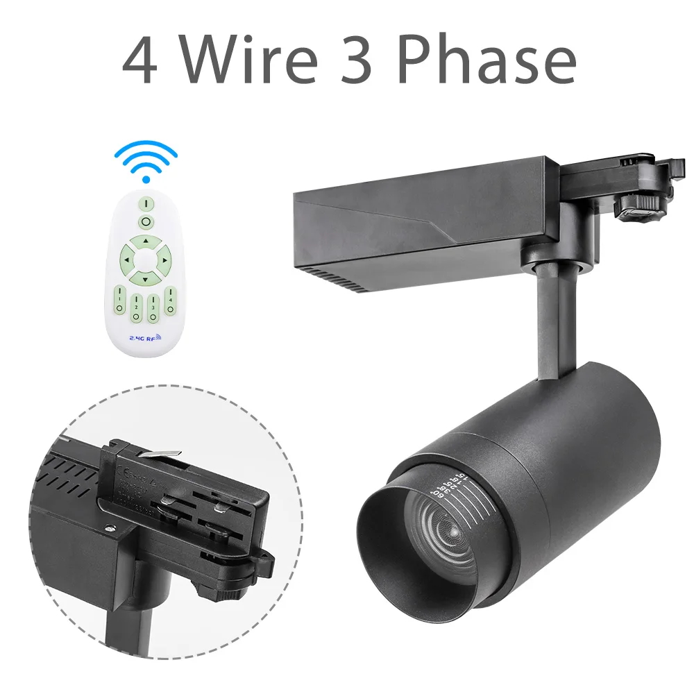 Black 4 wire 3 phase 20 Вт спот трековый светильник светодиодный фонарь 2,4 г РЧ беспроводная система контроля потолочного трека локальное освещение яркость с регулируемой яркостью цвет сменный масштабируемый трековые светильники трековый - Испускаемый цвет: Black 4 wire 3 phase