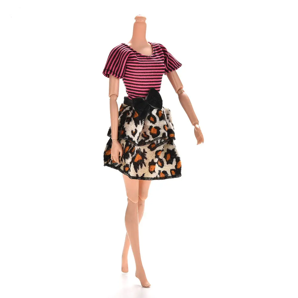 Дизайнерское Повседневное платье в полоску с леопардовым принтом для кукольного