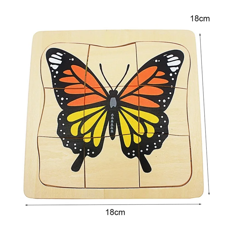 Butterfly Детские деревянные игрушки Монтессори 3D головоломка жизненный цикл животных растительный замок лягушка бабочка Подсолнух человек женщина детская игрушка для младенцев - Цвет: Butterfly