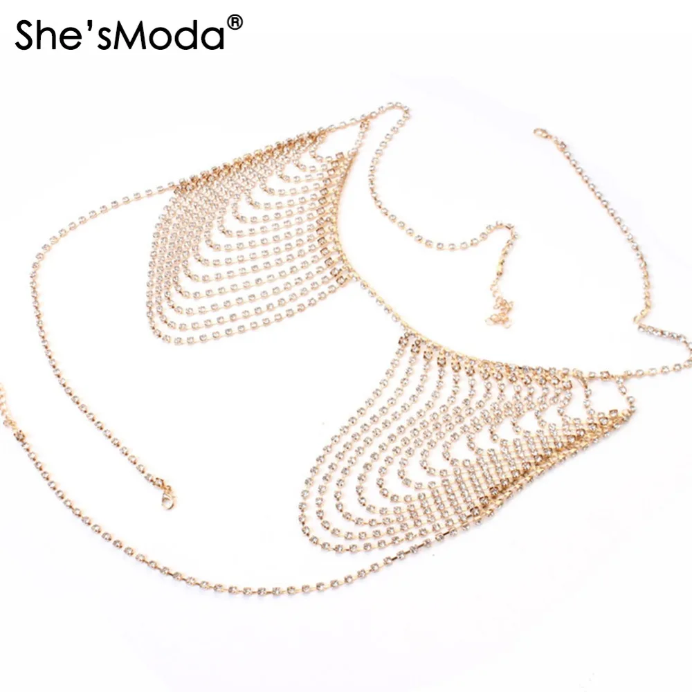 Сексуальное украшение She'sModa со стразами бюстгальтер на цепочке лиф из