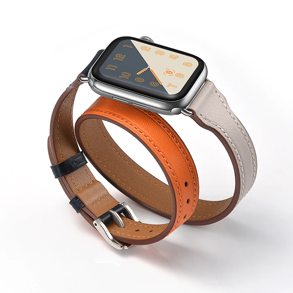 

Leather Loop strap For Apple Watch Band 42mm 38mm 44mm 40mm Iwatch 4 3 2 1 Double Tour Wrist belt Bracelet clock Watchband