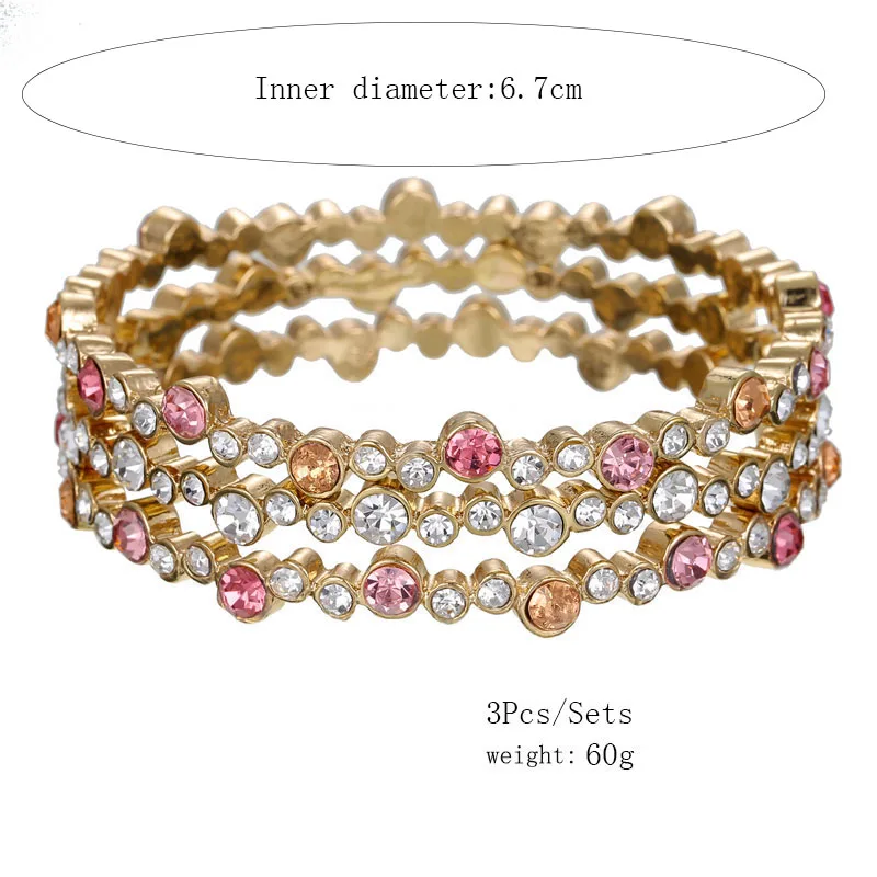 3 шт./компл. Набор браслетов из золотого сплава широкие Стразы в богемном стиле