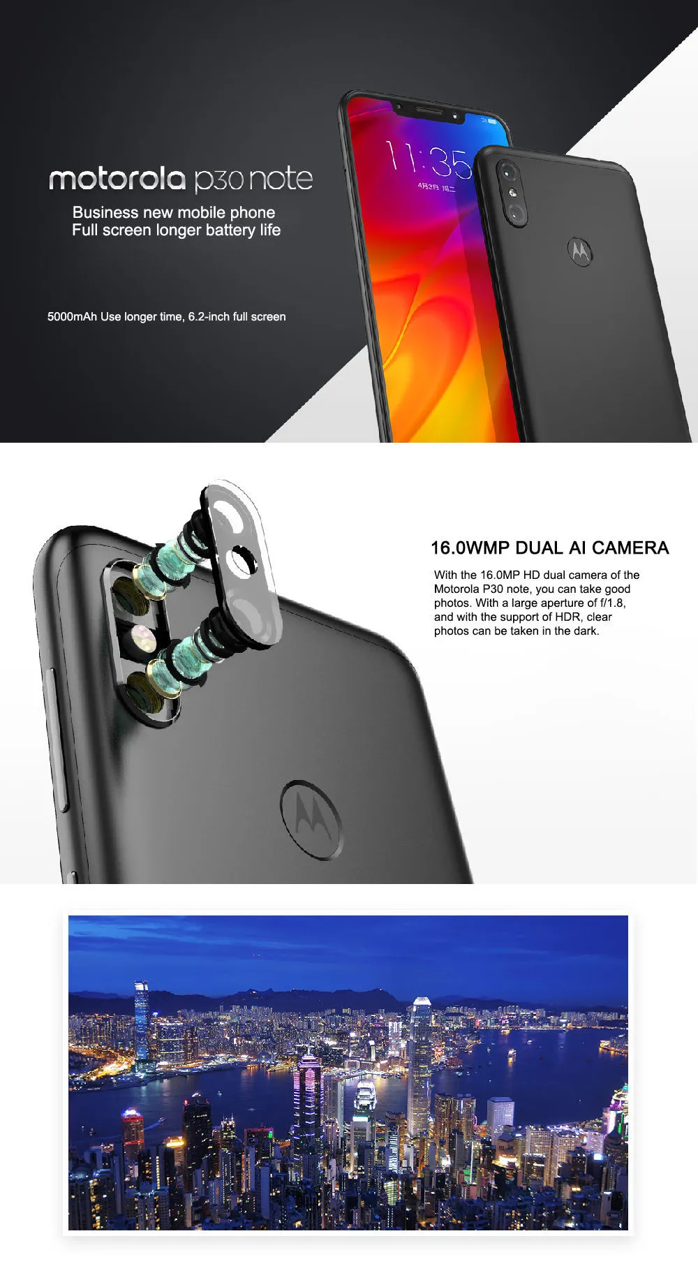 Мобильный телефон Motorola MOTO P30 Note 4 Гб+ 64 ГБ с глобальной прошивкой 6,2 дюйма 1080P Восьмиядерный процессор Snapdragon 636 5000 Мп+ Мп мАч