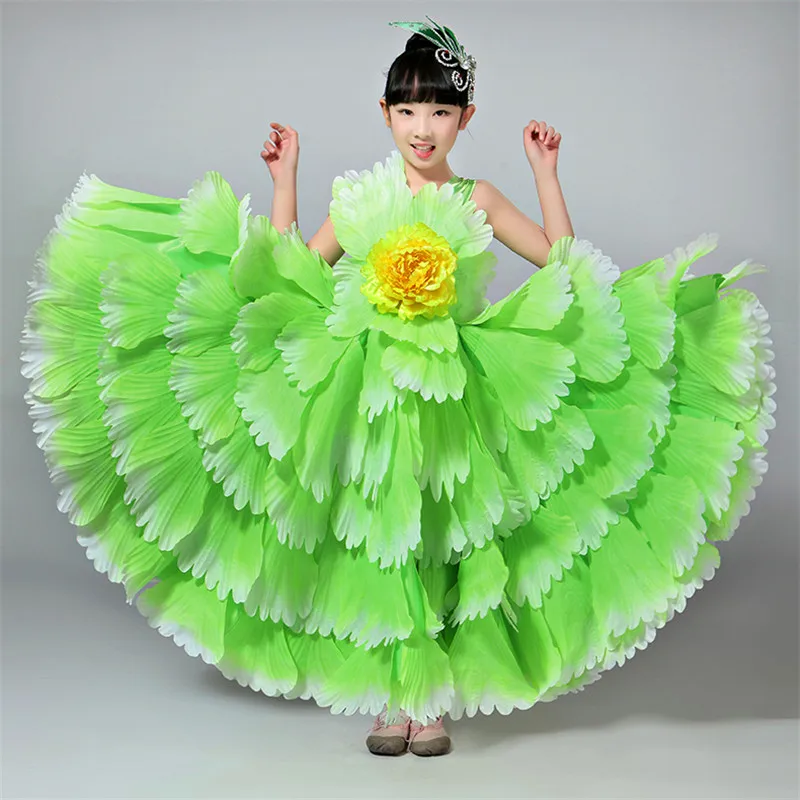 

2019 Kids Spanish Dancer Costumes Flamenco Dancing Dress Outfits Girl Performance Flamengo Flowers Ballroom Dance Dresses DN3041