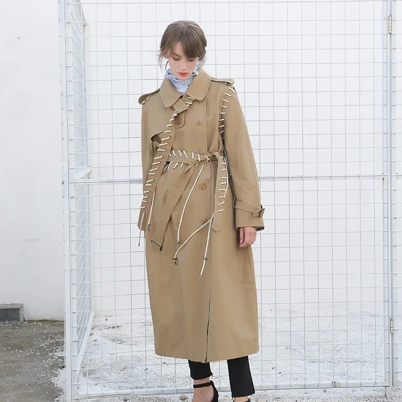 CHICEVER 2019 Тренч Женский Осень Женская ветровка бинты разделение с длинным рукавом