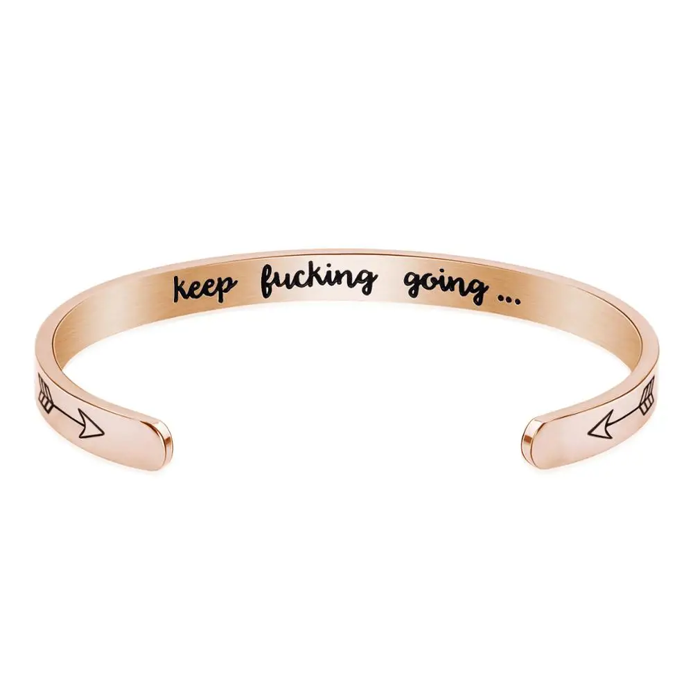 Rose gold 3 Keep Going браслет цитаты браслет с мантрой шириной 6 мм манжета браслет для нее и него вдохновляющие ювелирные изделия подарок на год выпускной - Окраска металла: Rose gold 3
