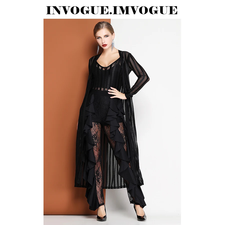 INVOGUE. IMVOGUE 2019 Новое поступление модный изящный кружевной прозрачный Полосатый