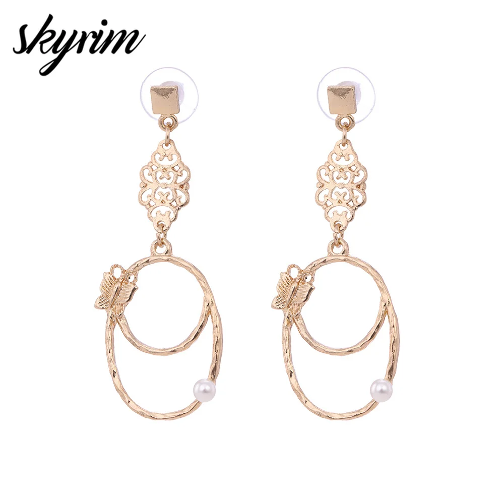 Skyrim Европейская мода искусственный жемчуг длинные висячие серьги Нерегулярные
