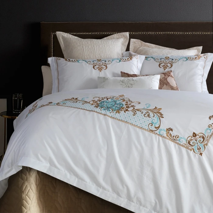 2017 роскошный белый комплект постельного белья с вышивкой 4 предмета Королевский