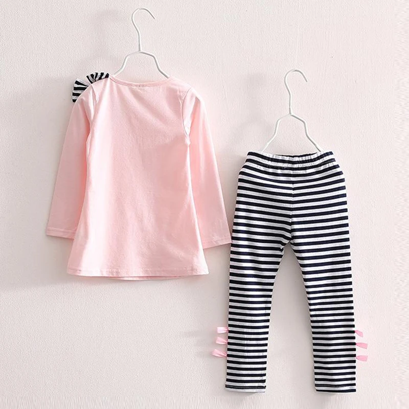Melario Baby Girls Clothing Sets Fashion spring Autumn Long Sleeve Big bow T-shirt+casual striped pants 2pcs Kids | Мать и ребенок