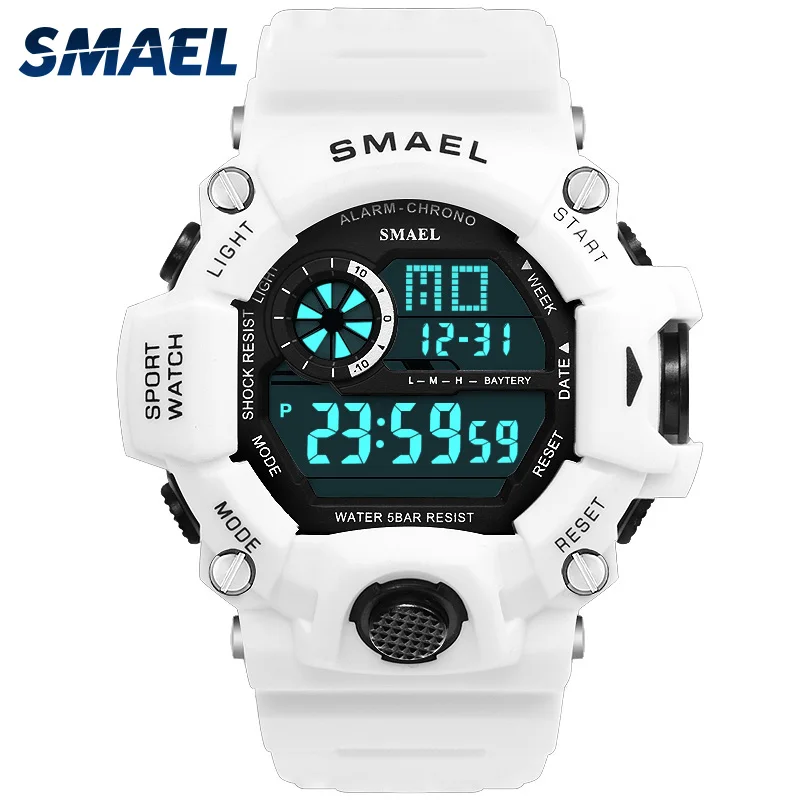

Watches Men Digital Watch White SMAEL Sport Watch 50M Waterproof Auto Date relogio masculino Digital Military Watches Mens Sport