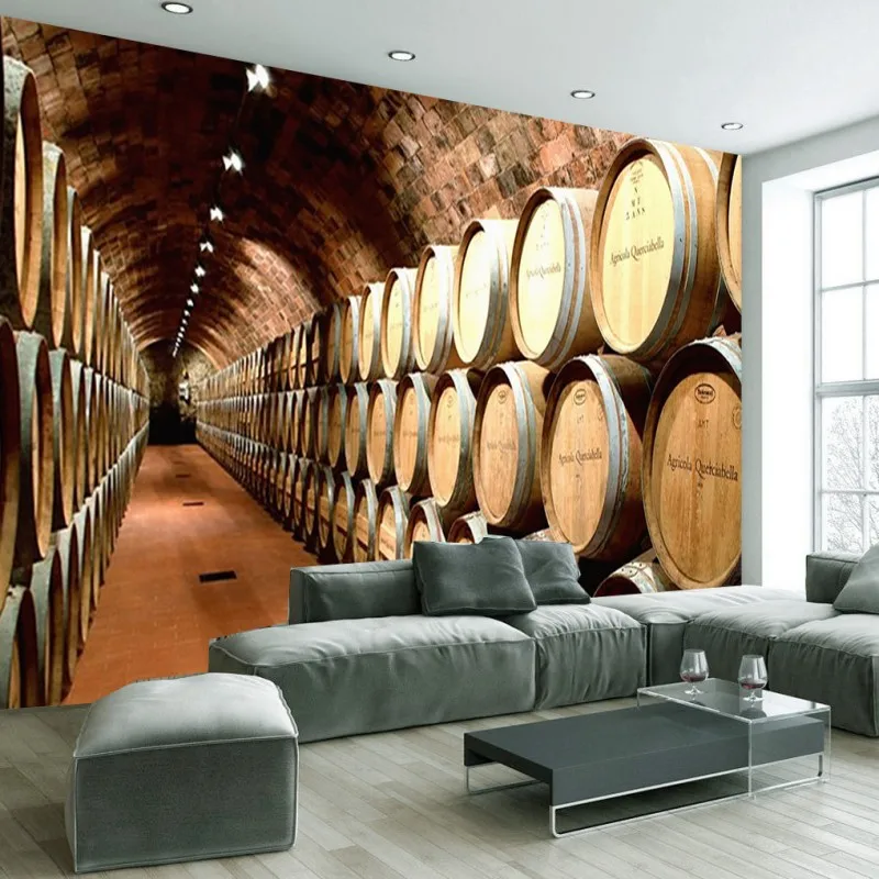 Пользовательские 3d росписи деревянный бочонок Стиль Ретро винный погреб туннель