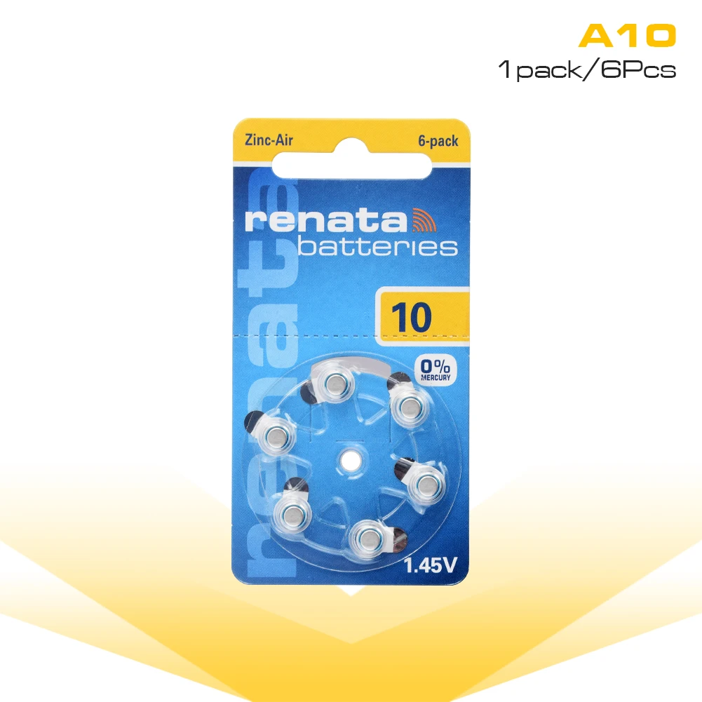 6 шт 1 45 V 105mAh ZA10 A10 PR70 B010 B20PA цинк воздушный аккумулятор слуховой аппарат кнопки