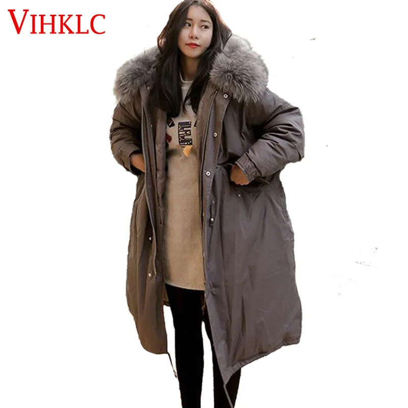 2016 Новая Мода в Корейском стиле Женские Серо-зеленого цвета с капюшоном и мехом