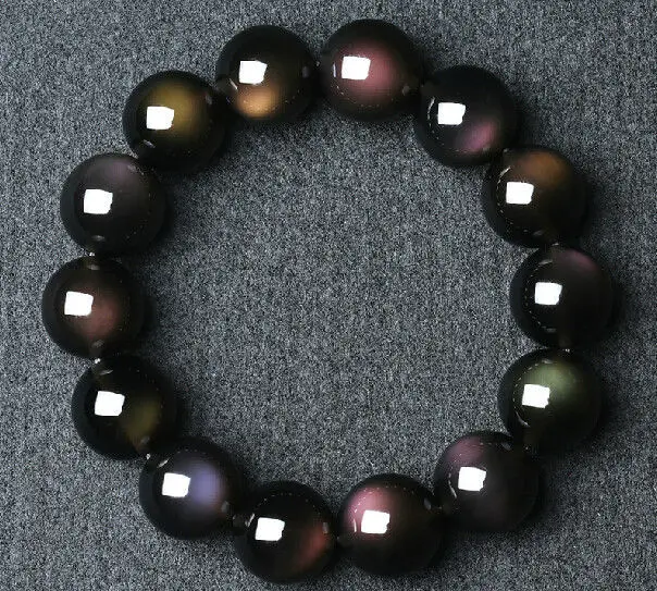 

Растягивающийся браслет из драгоценные камни круглые бусины натурального черного обсидиана AAAA 14 мм