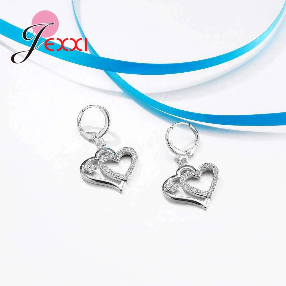 Романтические милые сердца кристаллы 925 стерлингового серебра Ювелирные наборы