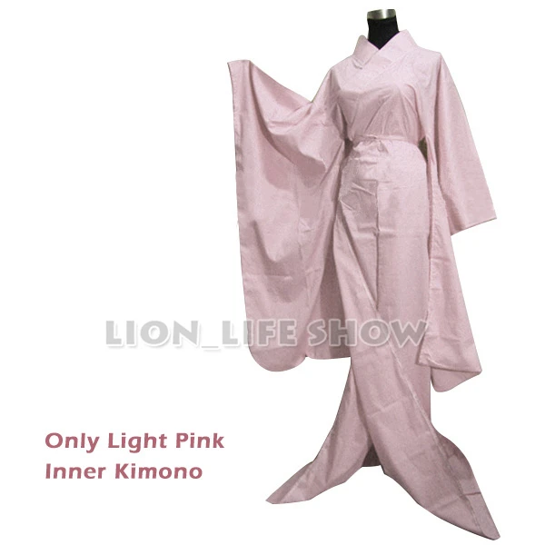 Light Pink Inner Onl Женский японский светильник, длинное кимоно Furisode с цветочным рисунком, костюм для косплея - Цвет: Light Pink Inner Onl
