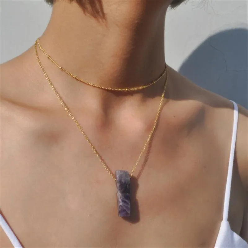 purple Богемный Многоцветный натуральный камень колье ожерелье s для женщин шикарный золотой цвет двухслойная цепочка ожерелье воротник Ювелирные изделия Подарки - Окраска металла: purple
