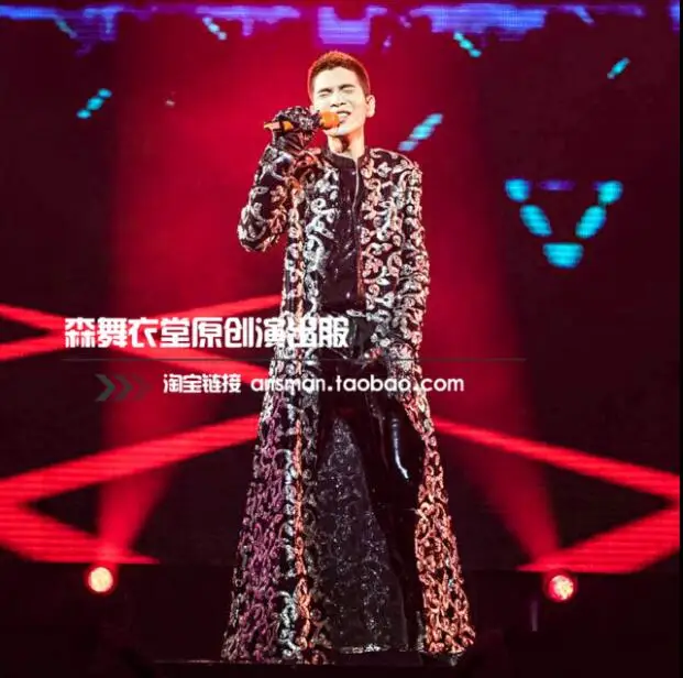 

2022 Fashion Male Singer DJ Nightclub Bar Guest Totem Embroidery Long Umbrella Coat Costume