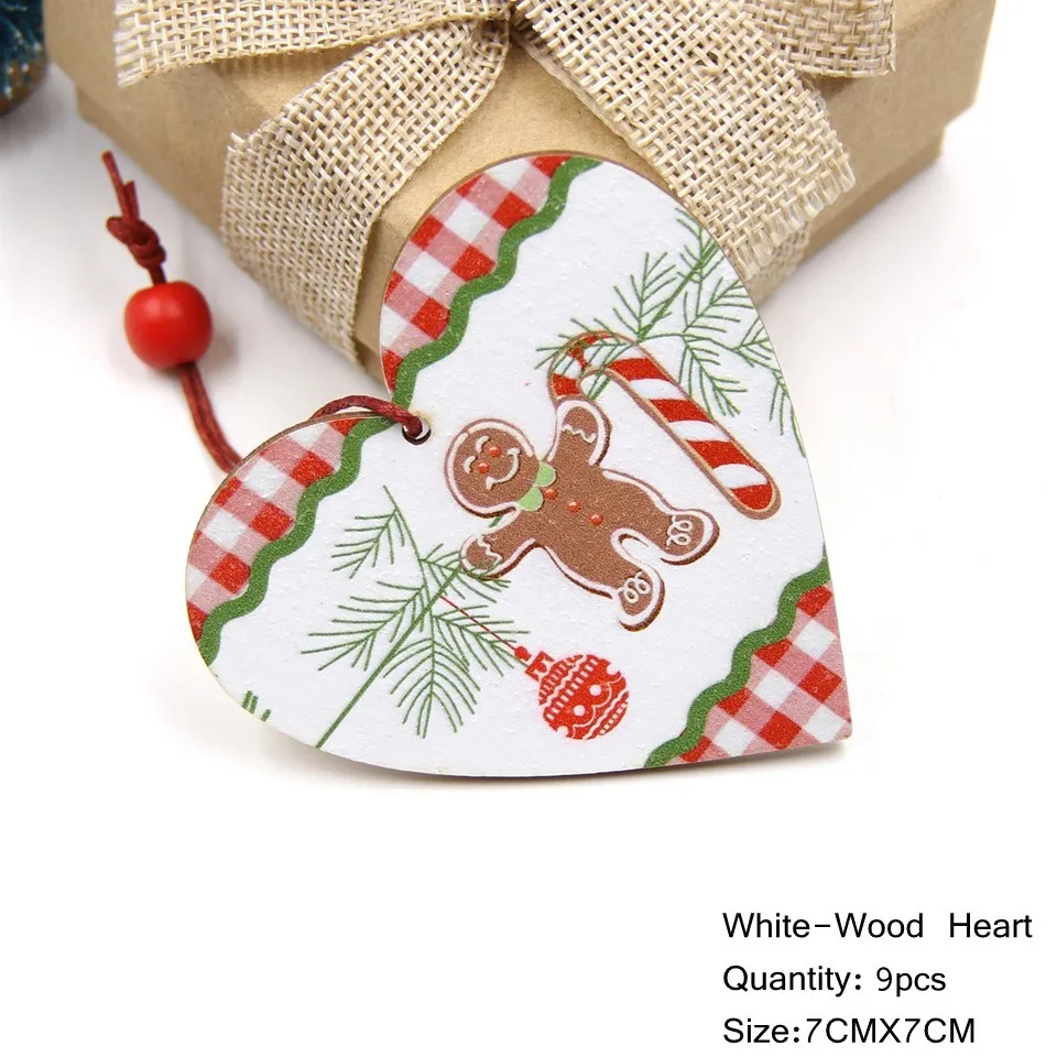 9PCS-W-A-Heart Хит! 9 шт./лот, рождественские деревянные подвески, украшения, поделки из дерева, украшения для рождественской елки, украшения для рождественской вечеринки, подарки - Цвет: 9PCS-W-A-Heart