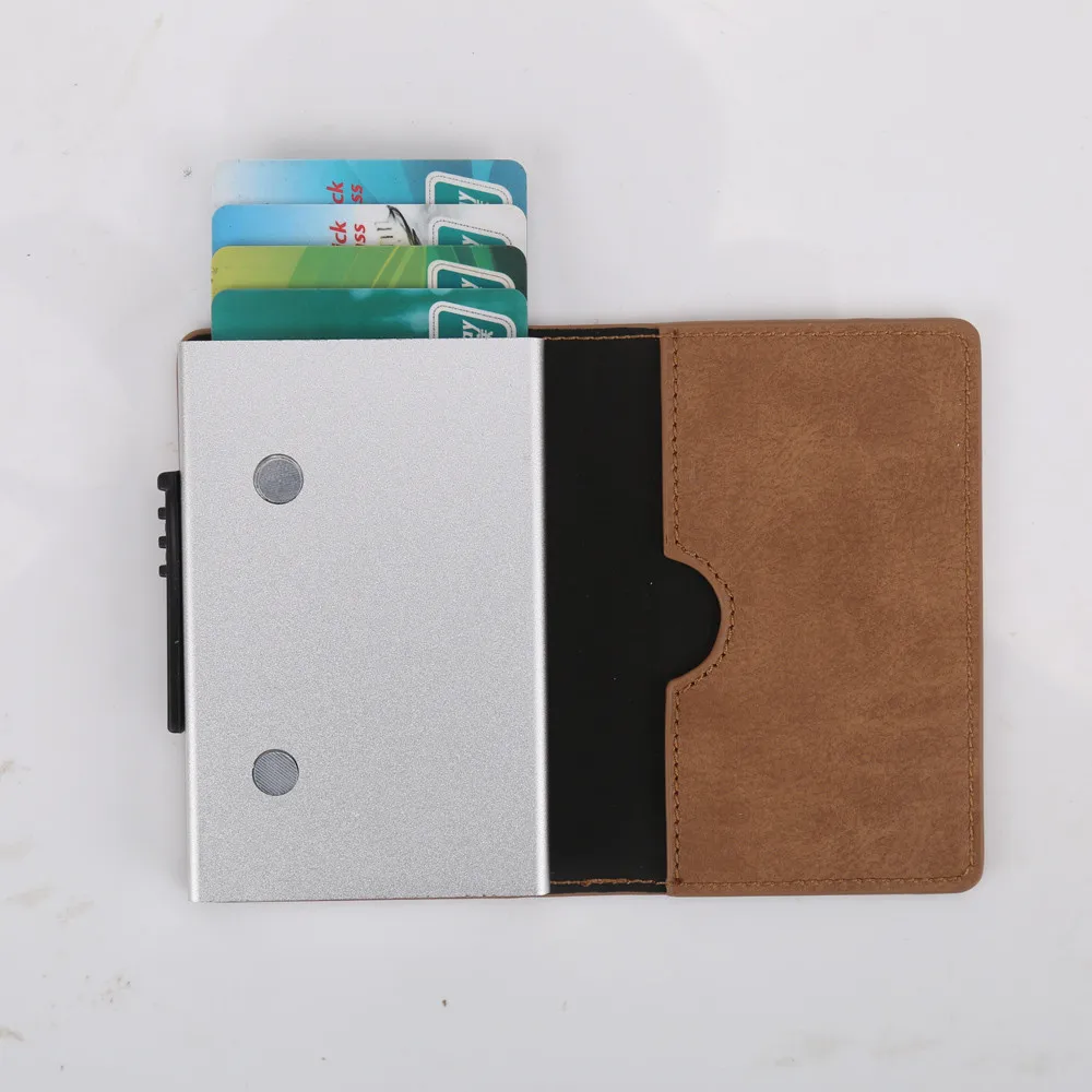 Новинка, мужской и женский 2 металлический держатель для карт, Алюминиевый RFID блокирующий кошелек из ПУ кожи, винтажный мини кошелек oct5