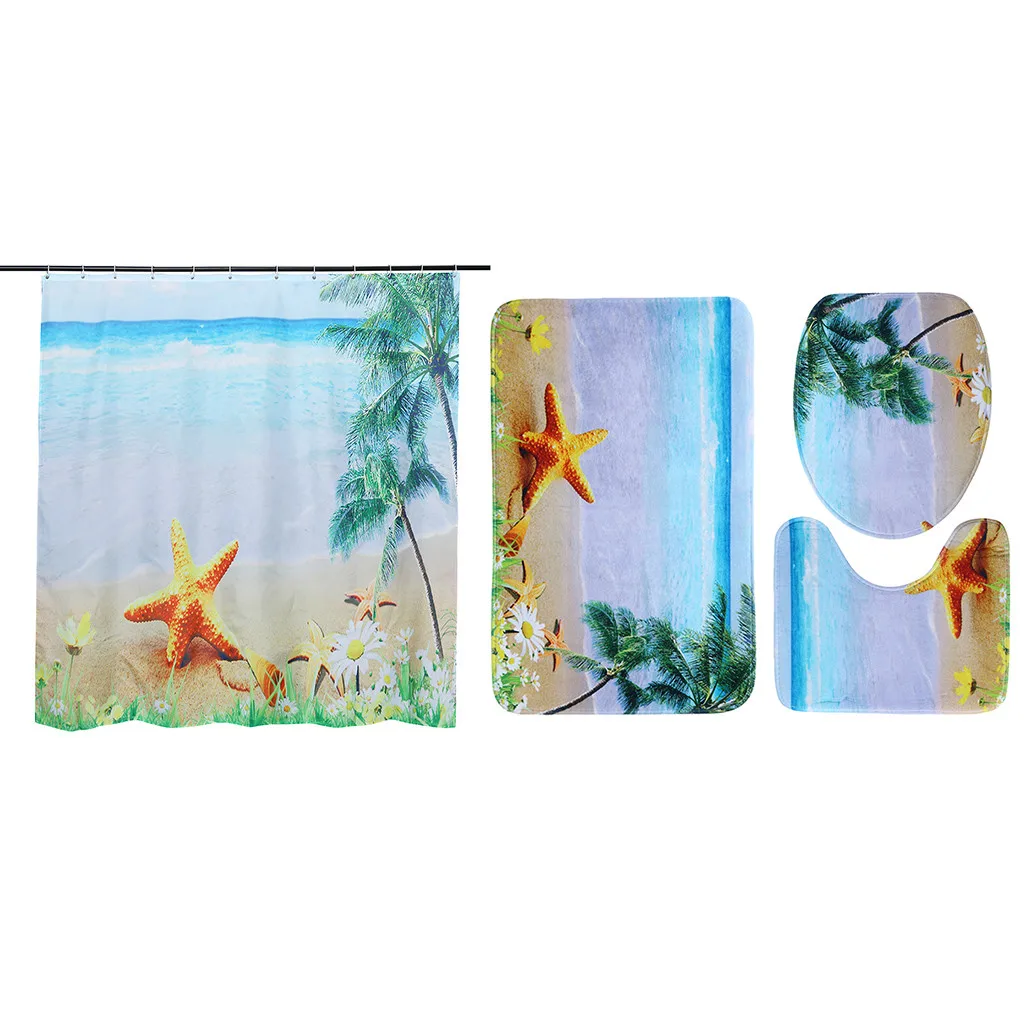 A wc toilet seat cover toilet accessories 4PCS Sea Style Non Slip Toilet Polyester Cover Mat Set Bathroom Shower Curtain toilette - Цвет: A