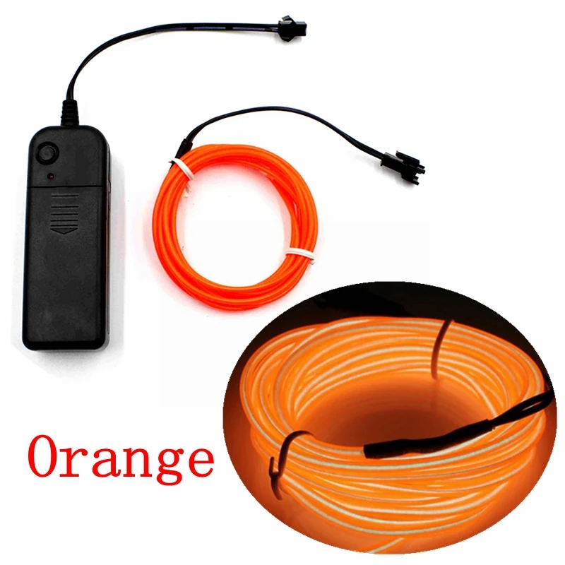 orange Светодиодная лента EL Wire, светильник 12 В, провод el, лампы, Канатный светильник, переключатель 2 м, 3 м, 5 м, с контроллером, ленточный светильник, светло-голубой, зеленый, розовый - Испускаемый цвет: orange